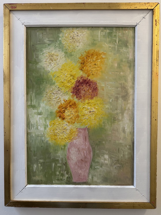 Image 1 of Olieverfschilderij op canvas, chrysanten, 1965
