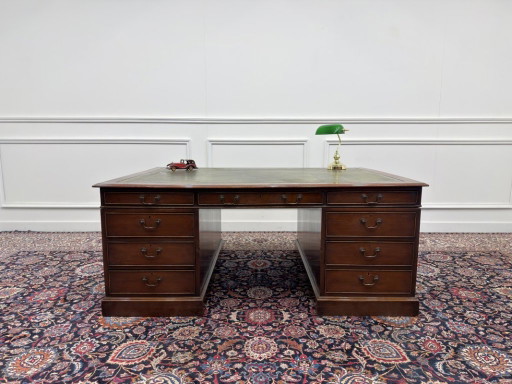 Grande Scrivania Partner Inglese Antica – bureau, Leather, Wood (photo 2 of 22)