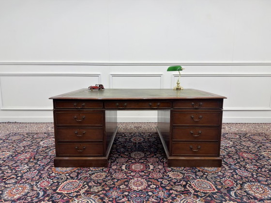 Grande Scrivania Partner Inglese Antica – Scrivanie, Leather, Wood (photo 2 of 22)