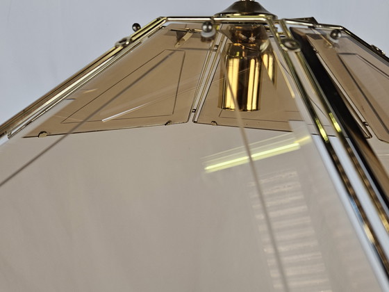 Image 1 of Hexagonal Hanging Light In Brass And Smoke Glass