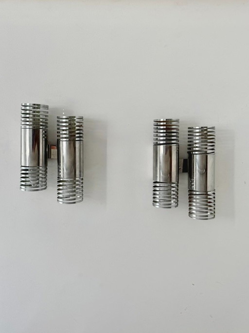 Paar Vintage-Doppelwandleuchten aus verchromtem Metall, Frankreich, 1970. – wandlampen (photo 2 of 7)