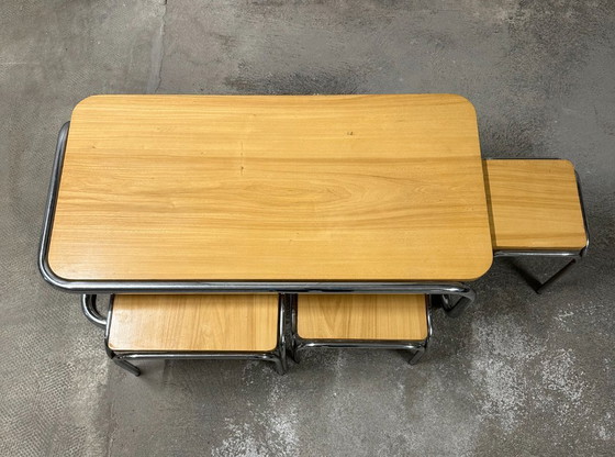 Image 1 of Set of 4 nesting coffee tables from the 70s in metal and solid oak