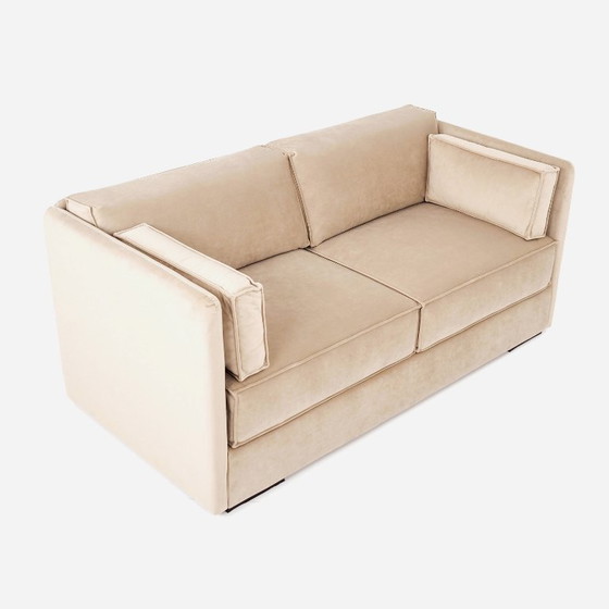 Image 1 of Sofá HAGA terciopelo beige, diseño escandinavo