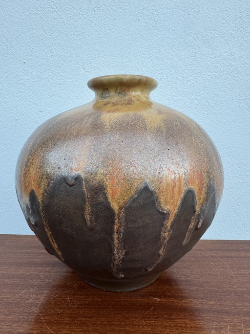 Large Art Deco Flamed Stoneware Ball Vase