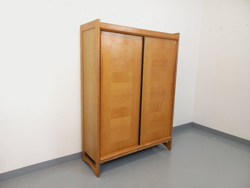 Guillerme et Chambron vintage solid oak wardrobe from the 60s and 70s