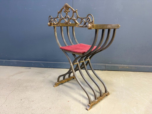 Silla Dante de estilo renacentista, década de 1960. – stoelen fauteuils, Metal, Textile (photo 2 of 13)