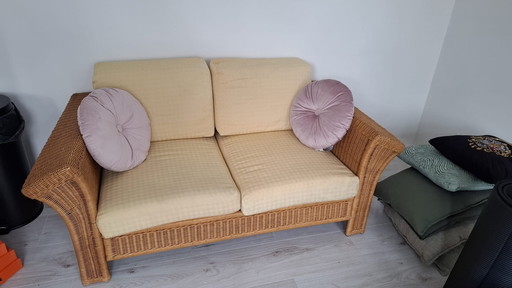 Vintage Rotan Tweepersoonsbank Jaren 80