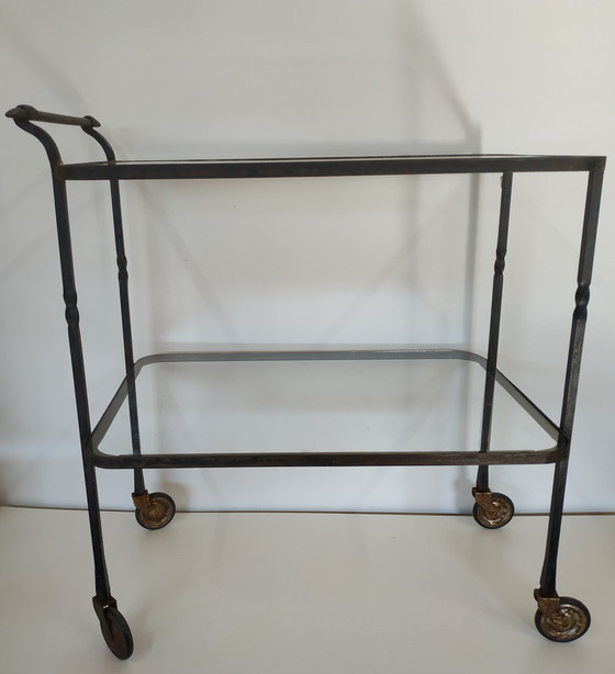 Image 1 of Carrello da giardino in metallo Brocante Carrello da portata Tavolo da giardino Piatti in vetro