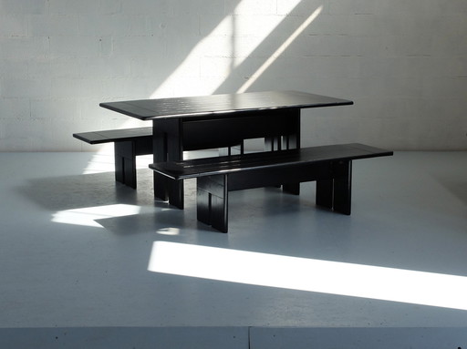 Table, desk and 2 benches Roche Bobois France Gamme Karélia