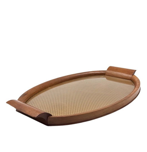 Mid-century wood and brass tray, Italy 1950s