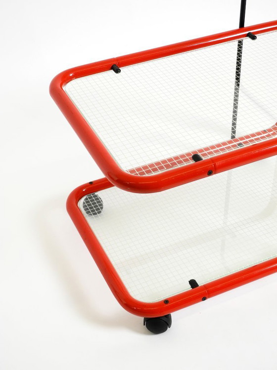 Image 1 of Carrello bar o di servizio postmoderno italiano degli anni '80 in metallo e vetro