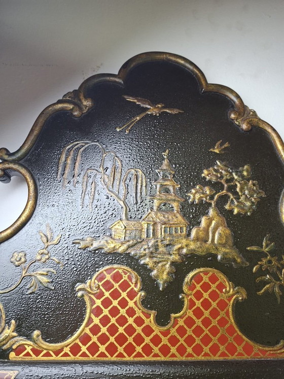 Image 1 of Miroir vintage chinoiserie noir et or