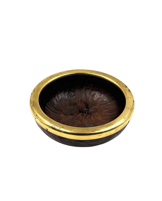 Image 1 of Cuenco de latón y madera de mediados de siglo, Italia, década de 1970