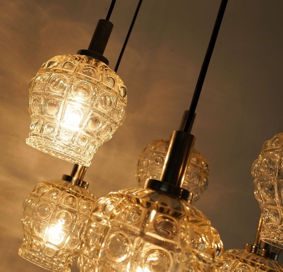 Image 1 of mid-century cascade PENDANT LIGHT - 7 shades - bubble glass and chrome - 1960s/1970s
