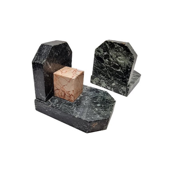 Image 1 of Französische Art-Deco-Buchstützen aus Marmor, 1930er Jahre