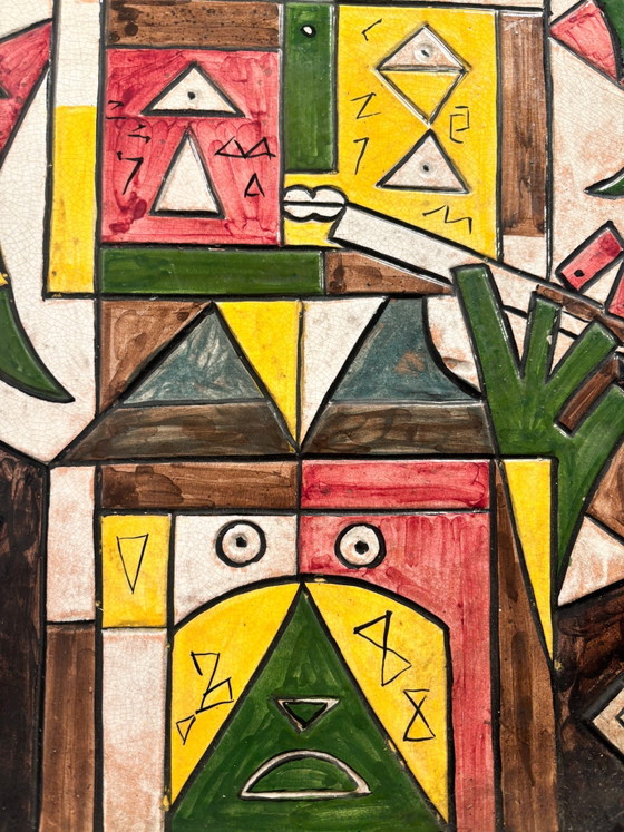 Grande assiette en céramique décorée en relief et peinte par Ibrahim Kodra, années 1970 – Objets déco (photo 7 of 10)