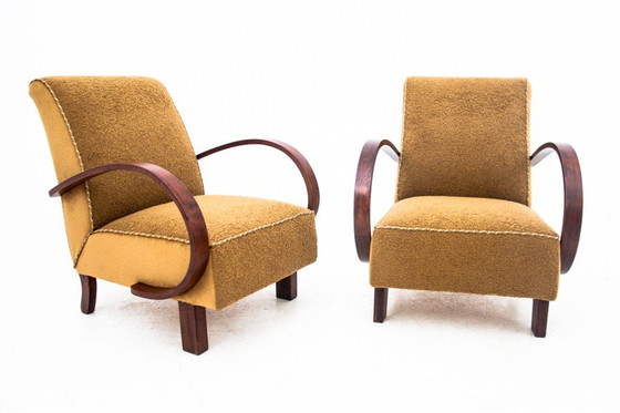Image 1 of Yellow boucle armchairs by J. Halabala, Czechoslovakia, 1930s