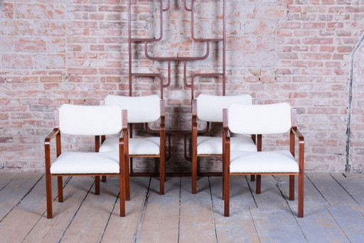 Set of Four Restored Mid Century Chairs, by Ludvik Volak, Mahogany, Czech, 1960s – eetkamerstoelen, Textile (photo 2 of 12)