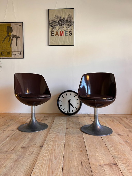 Tulpen-Drehstühle, Italien, 1970er Jahre, 2er-Set – draaistoelen, Metal, Skai