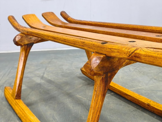 Image 1 of Eikenhouten slee uit de jaren 1930, Tsjechoslowakije, rustiek Alpenstuk