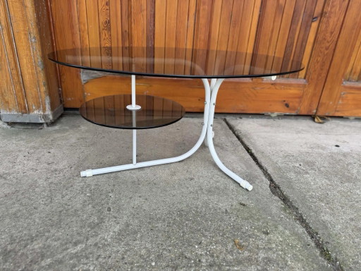 Table Ovale Vintage avec Pieds en Métal et Plateau en Verre Fumé