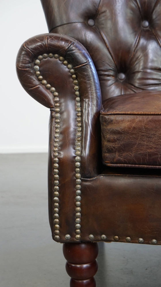 Image 1 of Cognackleurige Bruin Rundleren Chesterfield Fauteuil