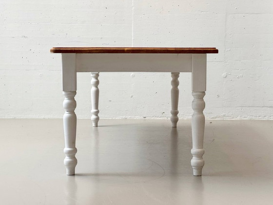 Image 1 of Large country-style dining table, solid wood, white painted, 1980s