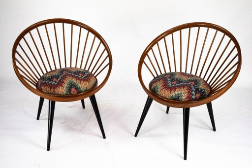 Pair of Yngve Ekström Circle Chairs for Swedese, Sweden 1950s – Original Upholstery
