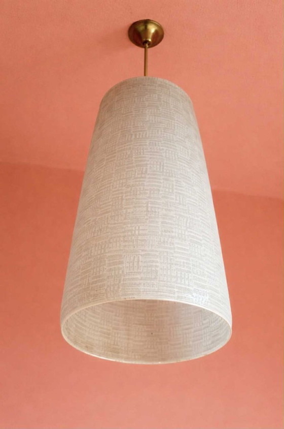 Image 1 of Grande lampada a sospensione vintage a cilindro in vetro, anni '50