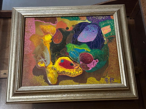 Bernard Ledain (1944–2024) – Abstract Mixed Media Painting on Canvas – 24 × 30 cm – schilderijen tekeningen