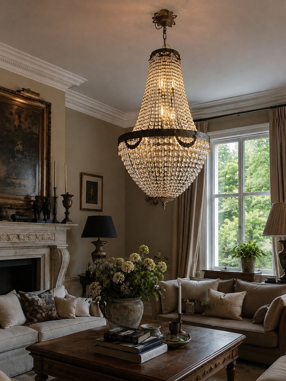 Imposante Vintage Kristallen Kroonluchter | 125 Hoog | 60 Diameter – Bronze, Crystal (photo 4 of 6)