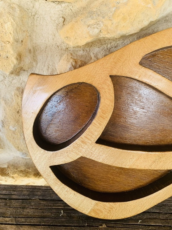 Image 1 of Vintage, Scandinavische houten vissculptuur van A. Hiben, 1977.