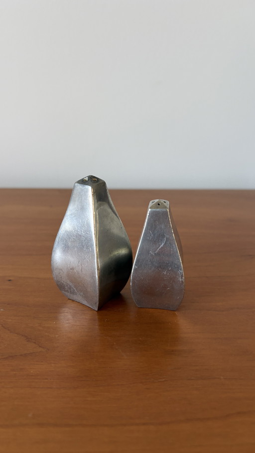 Antieke Just Andersen tinnen zout- en peperstrooiers: Deense art deco kruiden- en specerijenset