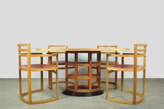 Image 1 of Eccezionale set da pranzo in legno di alberi da frutto in stile Art Déco, anni '80