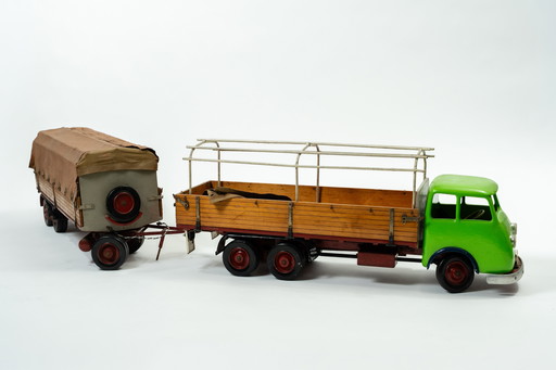 IFA W50 Vintage Wood and Metal Model Truck with Tarpaulin Trailer (1970-1980) Handmade