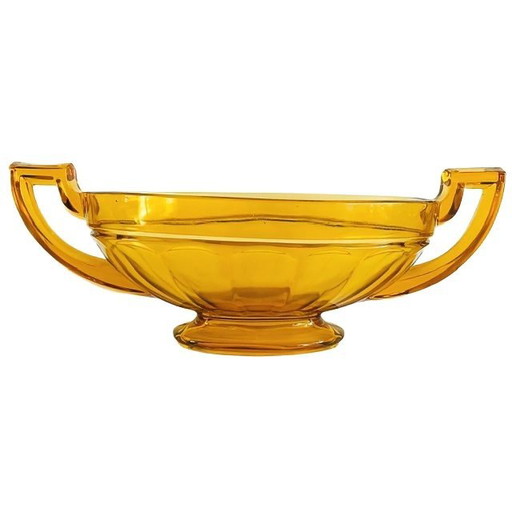 Antieke Art Deco Fruitschaal middenstuk Val Saint Lambert amber glas Luxval 1930's