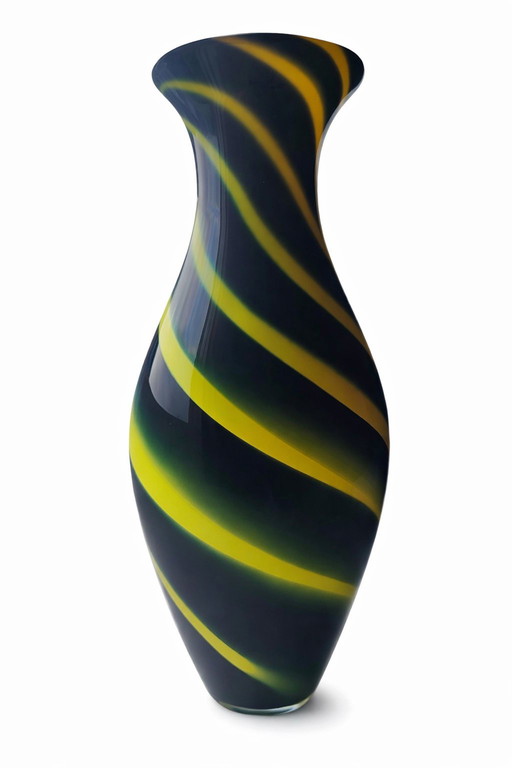 Grande vaso in vetro soffiato a mano 45 cm – vetro artistico da studio anni '80/'90 – stile Murano