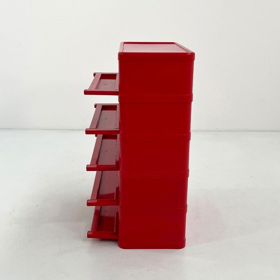 Image 1 of Cassettiera rossa a 5 cassetti, modello 4964, disegnata da Olaf Von Bohr per Kartell, anni '70.