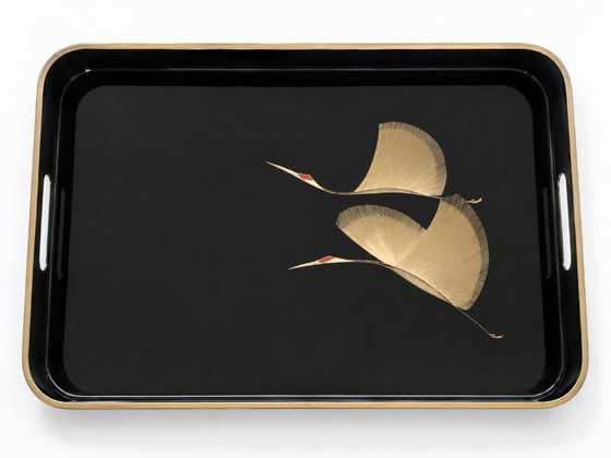 Image 1 of Vintage Melarti lacquer tray with hand-painted golden cranes