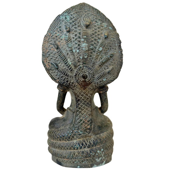 Khmer Naga Buddha Bronze Statue Mucalinda – Solid Bronze – 22 cm – 2.2 kg – Sculpture (photo 4 of 10)