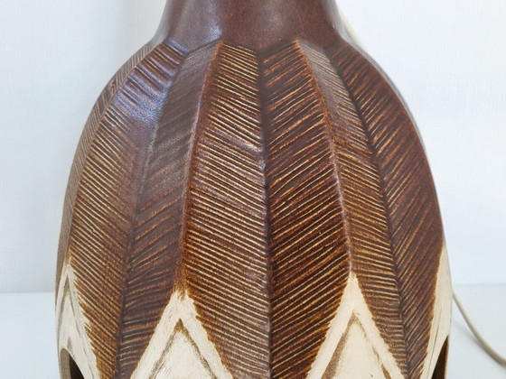 Image 1 of Vintage 1960s ceramic table or floor lamp with feather motif, West Germany, 1960s