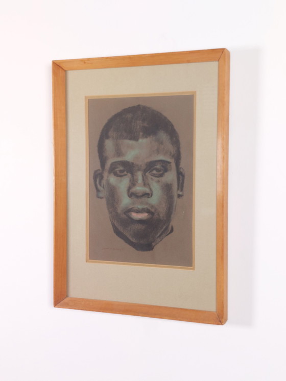 Image 1 of Vintage pastel painting, portrait, passe-partout, John C. Bullen, 1988