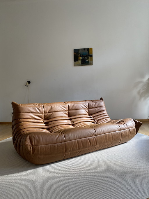 Ligne Roset - Togo - 3-Seater Sofa - Cognac Brown Leather