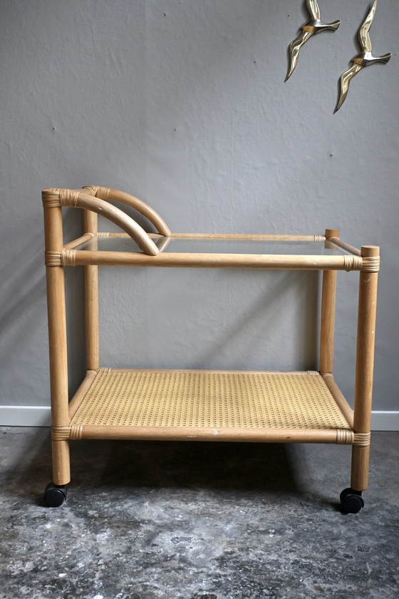 Image 1 of Vintage Serveerwagen van Bamboe en Rotan