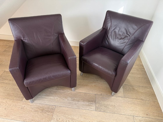 Image 1 of 2x Leolux Dolcinea fauteuils plume/paars leder