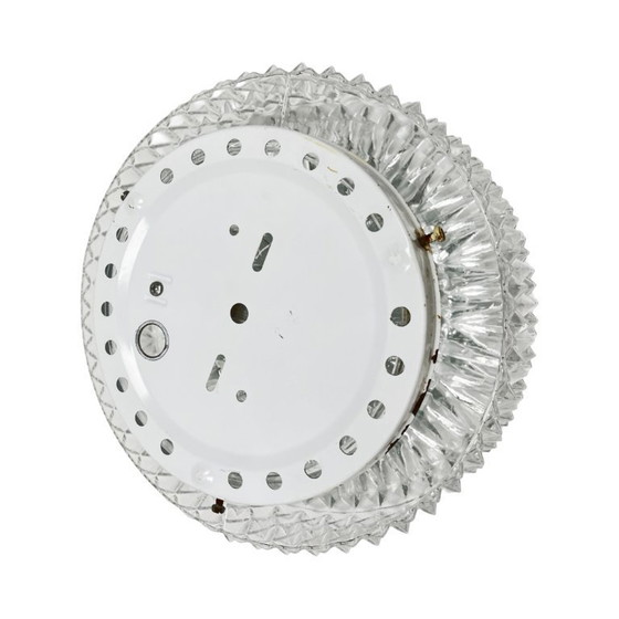 Image 1 of Massive Belgium Vintage Pressed Glass Mid-Century Rosette Ceiling Lamp Wall Sconce White Base 10x25 1970s