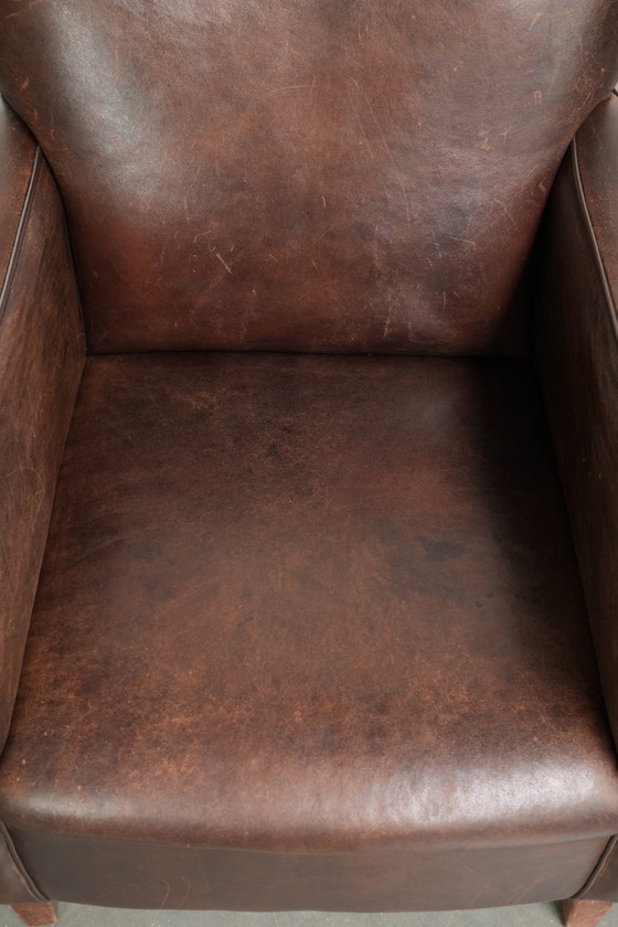 2x Poltrona Vintage Robusta in Pelle di Pecora in un Bel Colore Scuro con un Bel Design Inglese – Poltrone (photo 6 of 13)
