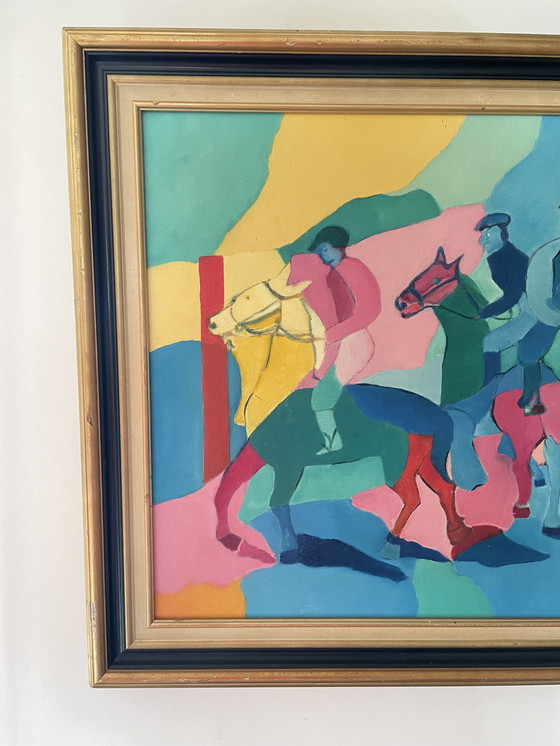 Image 1 of Abstract oil on canvas - Equestrian scene
