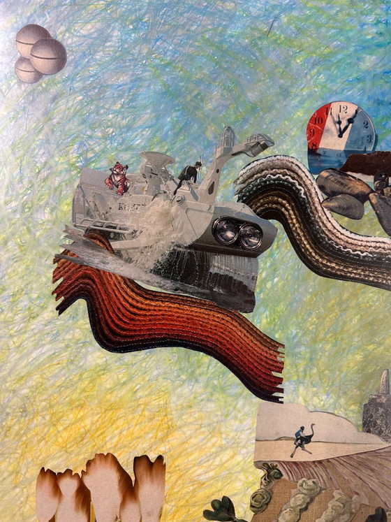 Image 1 of Very large surrealist collage painting by Alain Gaudet, 1979