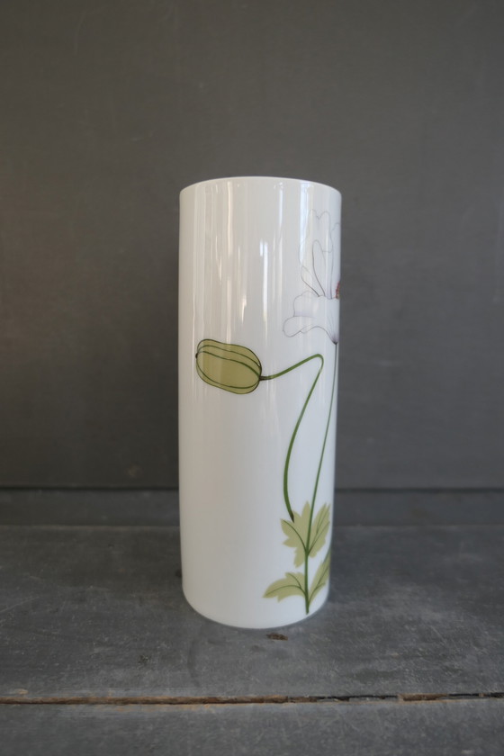 Image 1 of Vase Vintage Scherzer Porcelaine Blanche avec Coquelicot